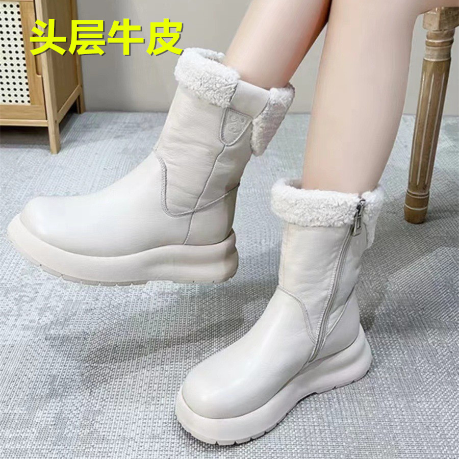 雪地靴短靴冬季头层牛皮厚底
