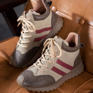 百搭运动鞋 真皮平底系带低帮鞋 牛皮女靴短靴女 女2025年新款 休闲鞋