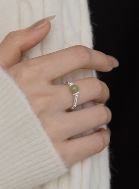 999足银和田玉竹节戒指