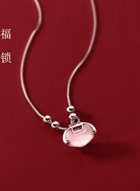 925银项链女平安锁新款轻奢小众