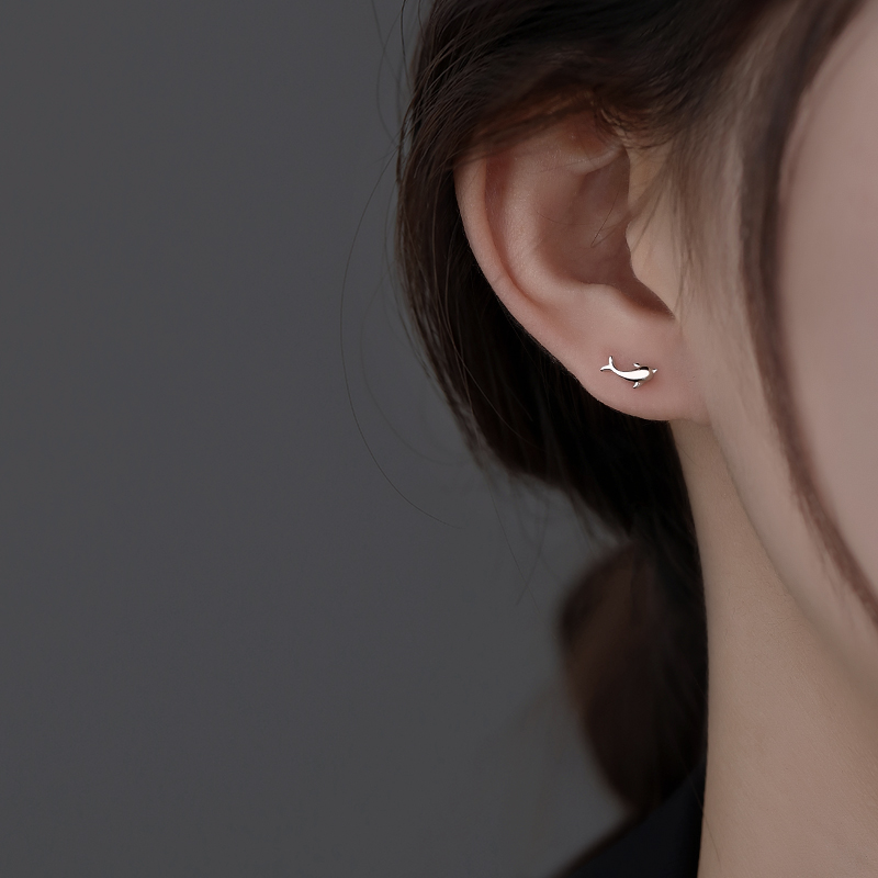 925纯银海豚尾巴耳钉百搭时尚