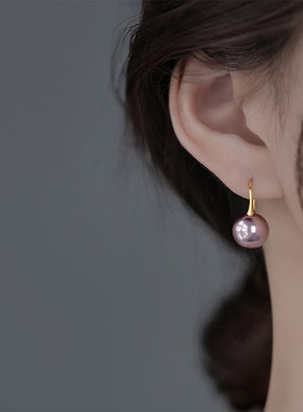 925纯银紫色珠珠耳环女2026新款爆款高级感气质耳坠小众耳饰耳钉