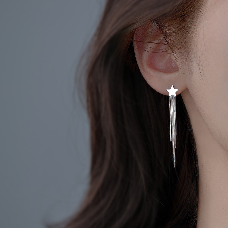 925纯银星星耳环女五角星防丢