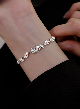 银奥女999纯银闪钻紫藤花手链