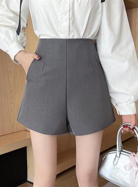 胖M西装短裤女高腰显瘦秋季新款大码口袋设计感高级灰色a字休闲裤