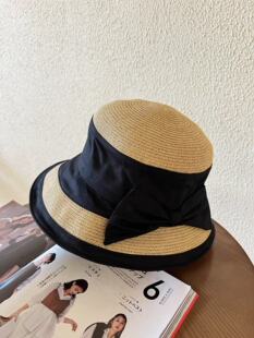 日系小众设计感蝴蝶结草编渔夫帽女夏季出游遮阳防晒盆帽百搭帽子