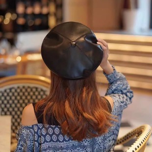 出口新款 洋气凹造仿羊皮柔软PU人造革贝雷帽 日本高品质女士时尚