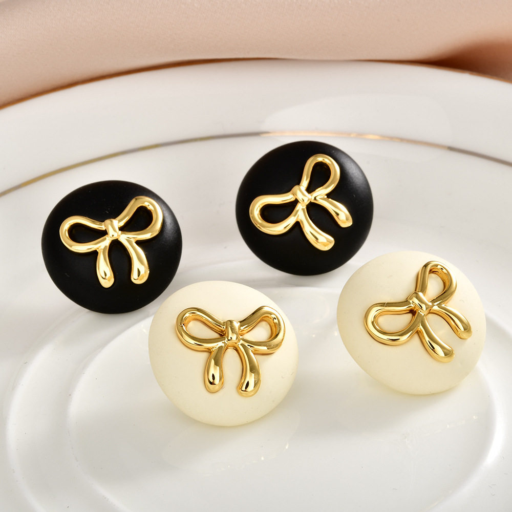 新品夫妇银针法式圆形结黑色复古耳钉时尚百搭个性感耳环耳饰品女