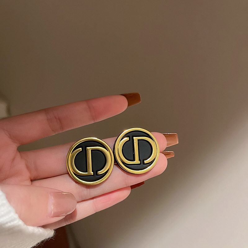 韩饰缘新品925银针字母圆圈耳钉个性感耳饰网红小众复古耳环