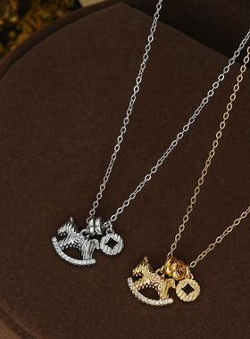 真金电镀微镶锆石气质锁骨链女2026年本命面小马项链精致百搭颈链