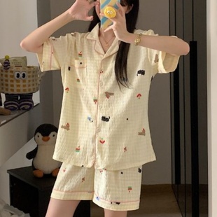 新款 短裤 2025夏季 云朵棉短袖 女 网红薄款 可爱甜美卡通居家两件套装
