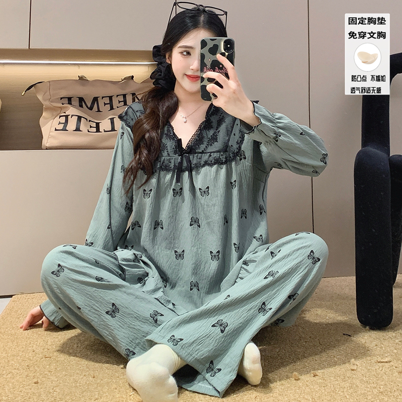 春秋季套头公主风长袖睡衣女套装