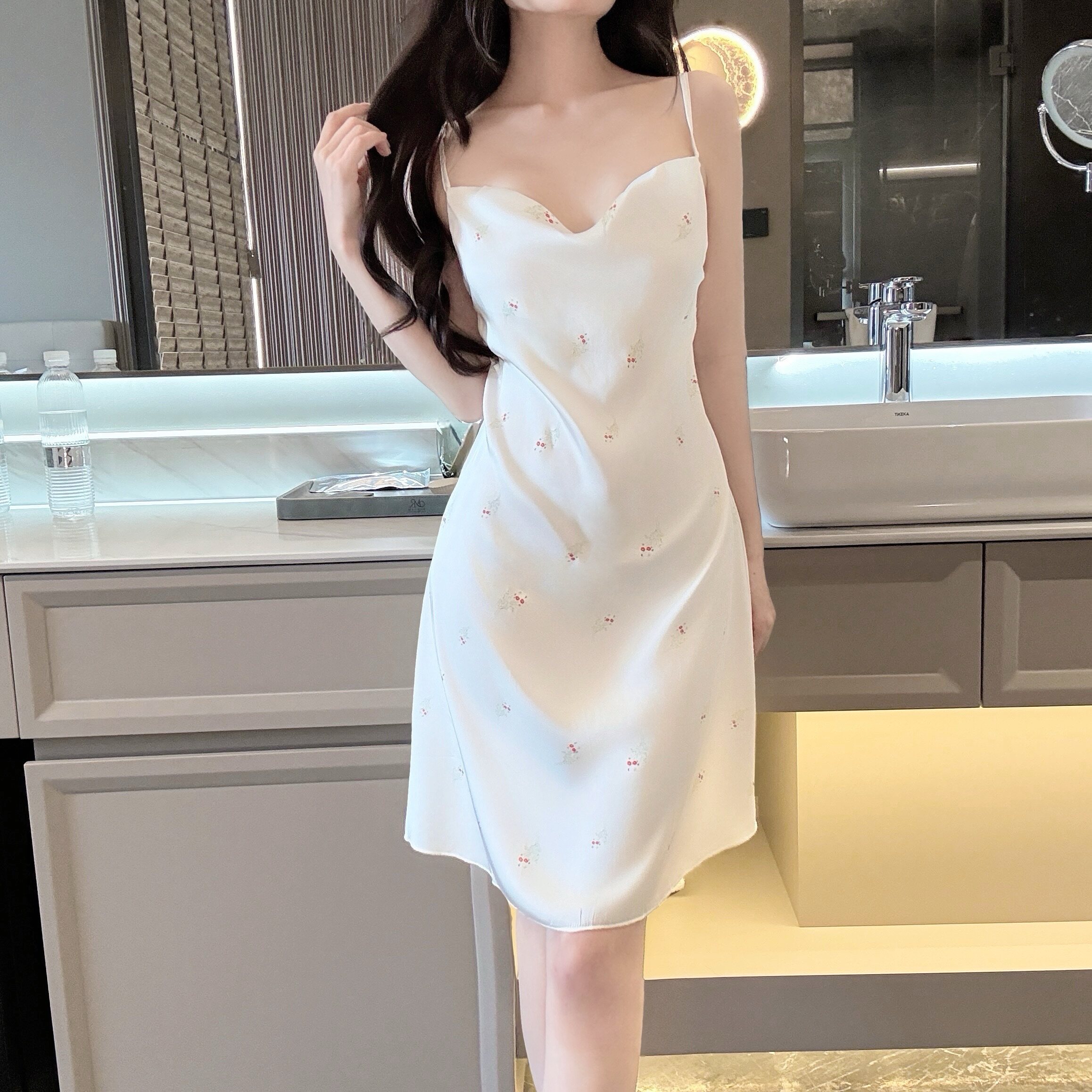 夏季纯欲露背冰丝睡裙女士家居服性感睡衣套装气质时尚显瘦连衣裙