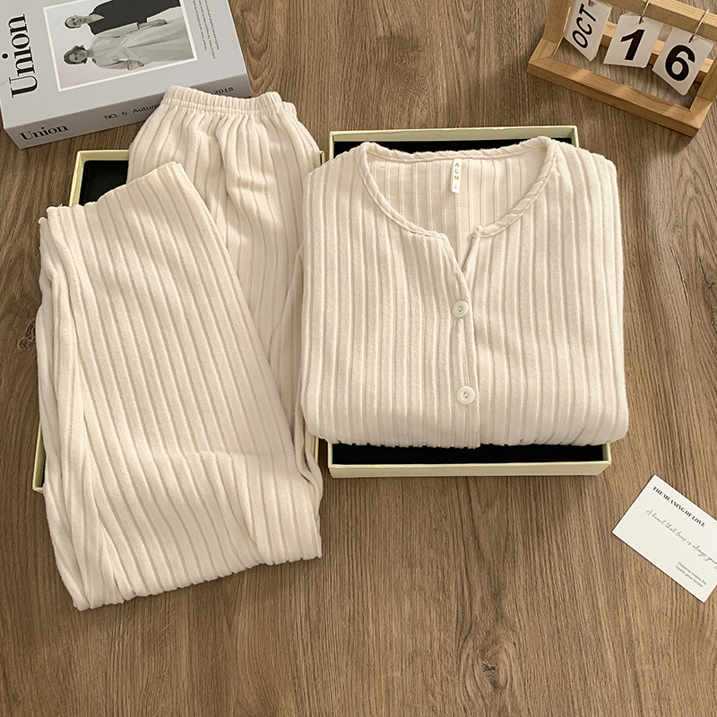 德绒睡衣女秋冬季加厚保暖两件套