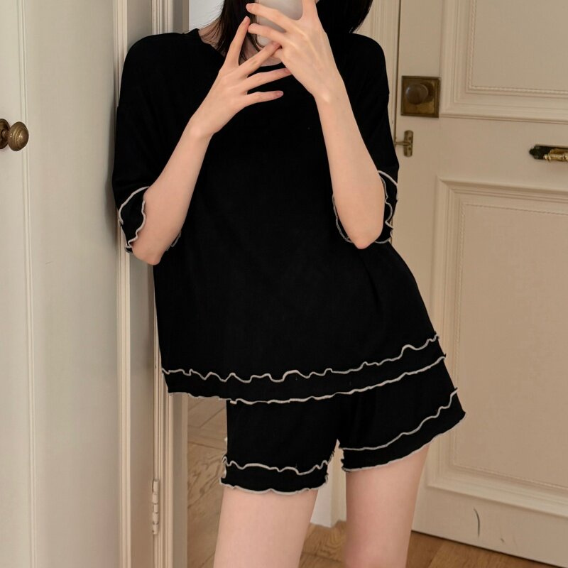 2026夏季新款莫代尔棉宽松显瘦短袖套装女大码休闲舒适韩版两件套