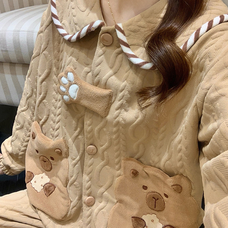 秋空气棉夹层加厚可爱长袖套装女