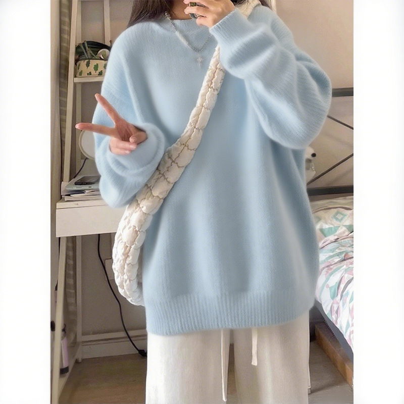 温柔风穿搭奶fufu纯色针织毛衣女