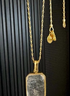 天然方块水晶石吊坠长款项链