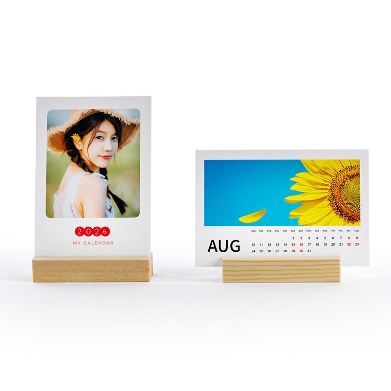 2026年木质小台历定制diy创意照片卡片日历制作自制打印年历定做