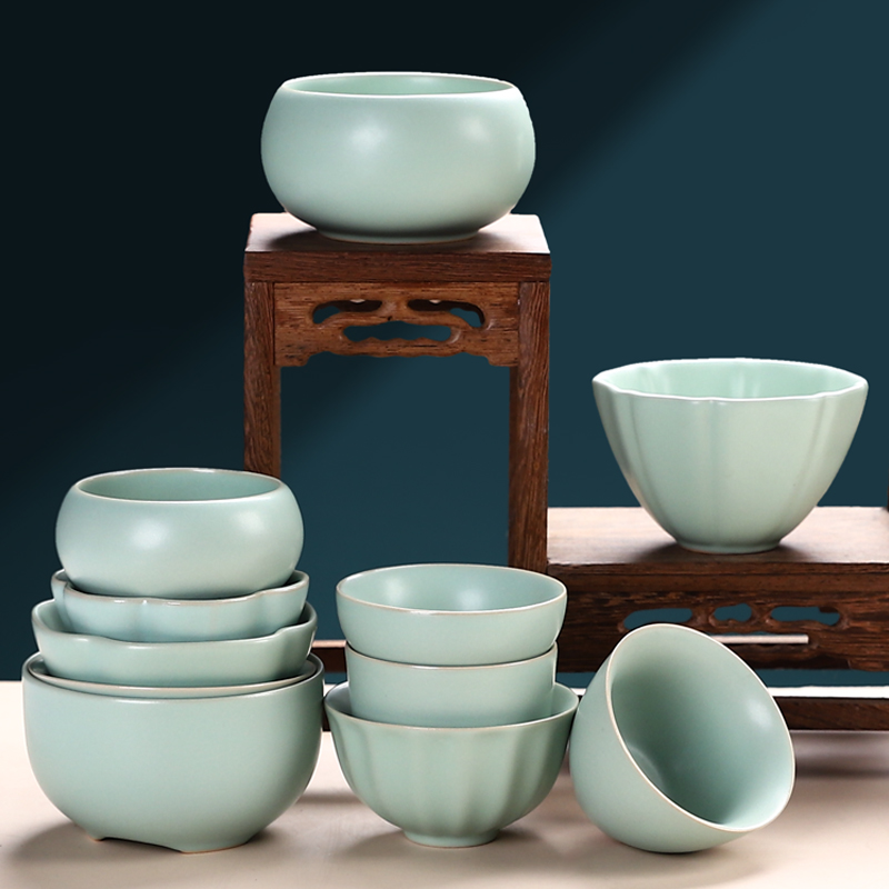 天青色汝窑茶杯开片可养主人陶瓷