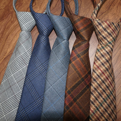 免打结领带羊毛商务拉链款格子