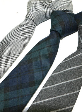 墨绿色格子男正装商务 7.5cm英伦青年灰色结婚复古韩版领带潮