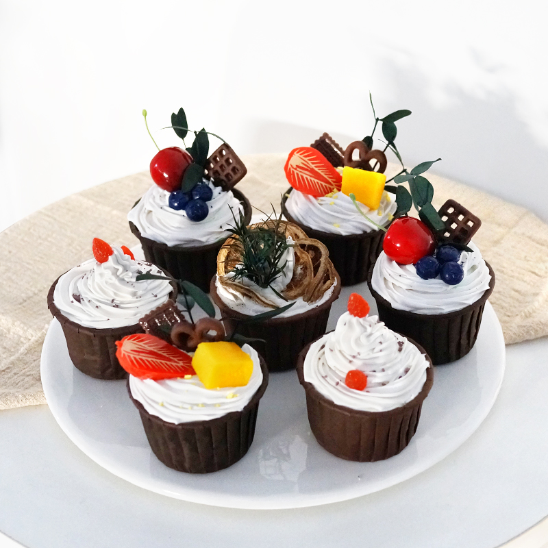 仿真奶油纸杯子蛋糕 唯美摄影道具橱窗装饰物 干果永生花仿真甜品