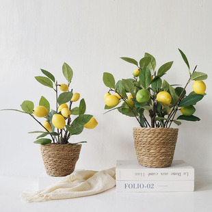 仿真柠檬树果枝柿子水果盆栽客厅电视柜餐桌假花仿生插花装饰摆件