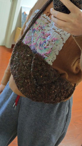 成品 手工编织秋冬复古牛角包包手混线毛线钩针斜挎包针织手提包