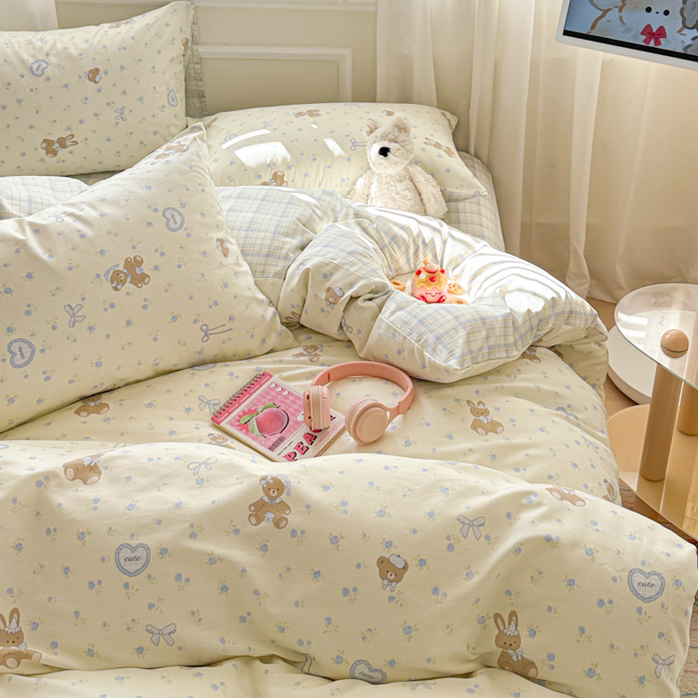 小清新纯棉四件套儿童全棉被套2025新款床上用品床笠款床单三件套