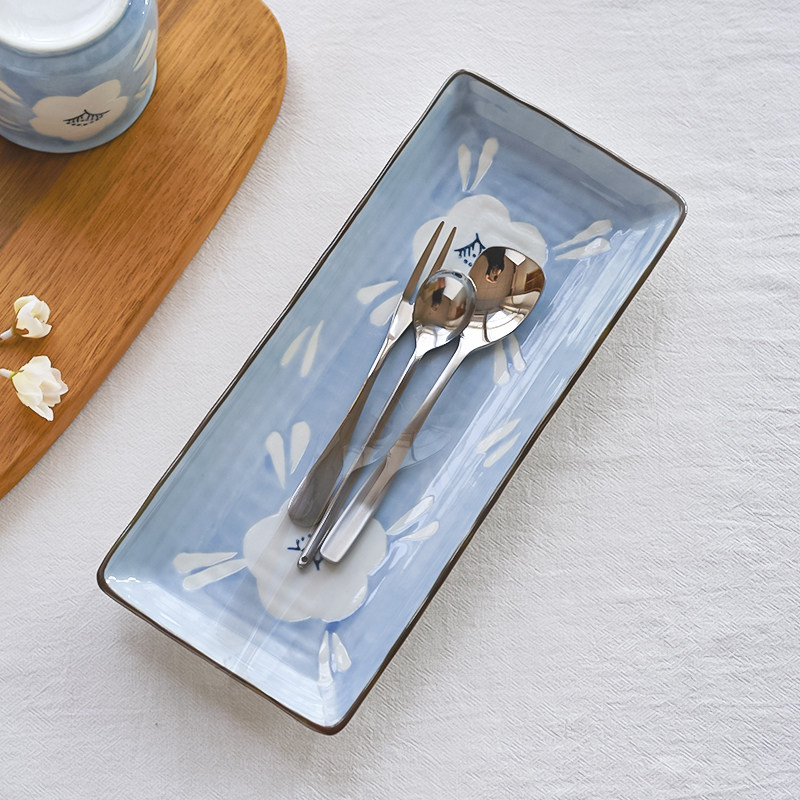 山花丽影长方盘日式小清新手绘盘子陶瓷餐具点心饺子盘寿司盘微瑕