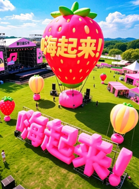 定制水果草莓空飘热气器字体嗨起来闭气仿真充气气模商场户外活动