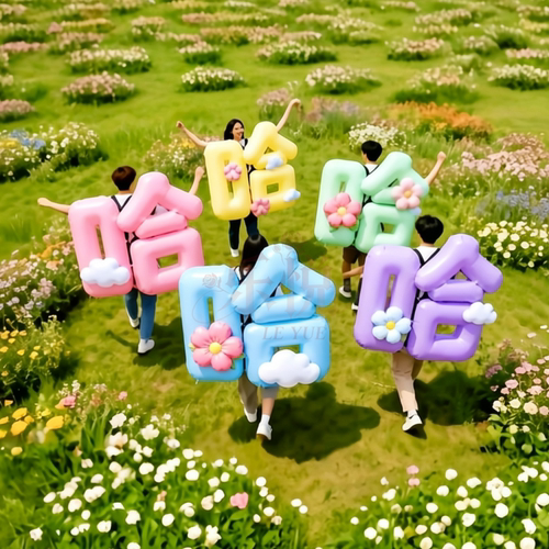 定制哈哈哈字体闭气仿真充气气模商场户外活动美陈装饰开心人背花