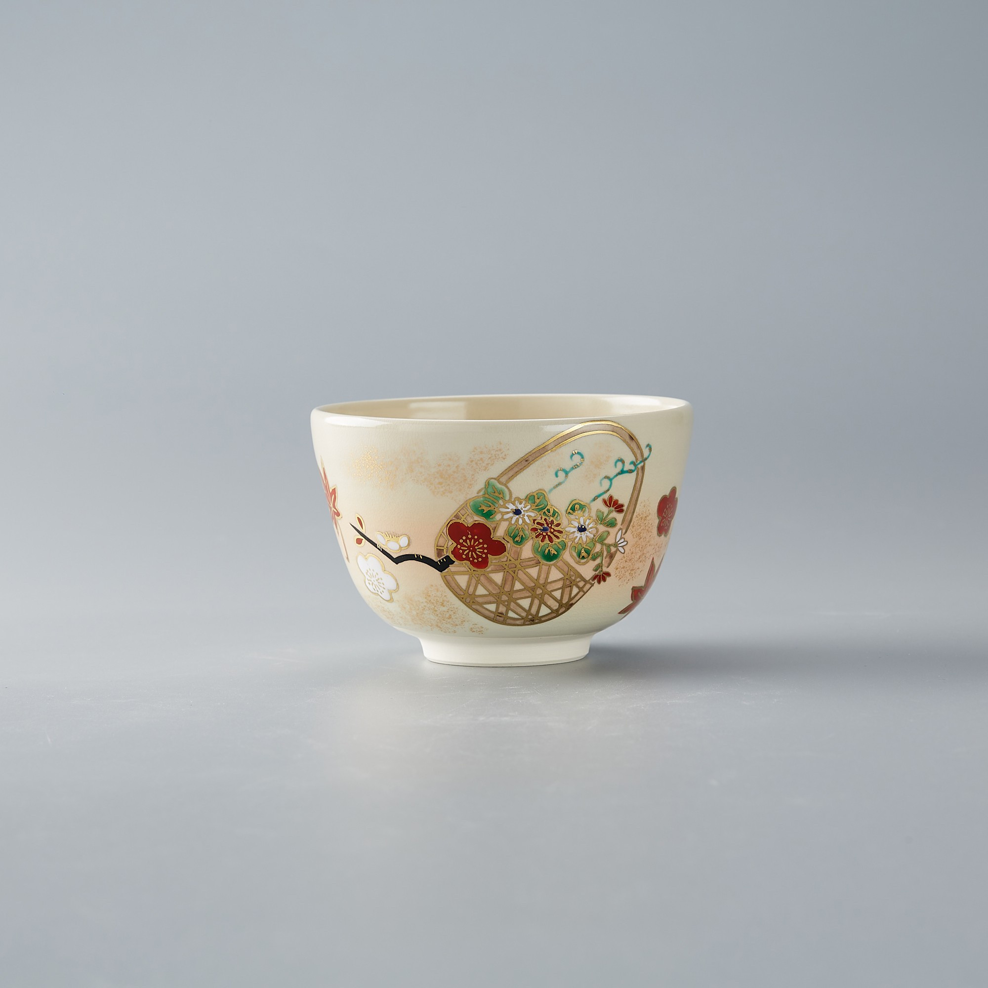 日本进口 清水烧作家山岡香菊手工作描金手绘抹茶碗 日式茶道具碗