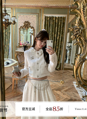 F boutique 独家自线 典藏系列绝美手工立体花朵手缝羊毛小香套装