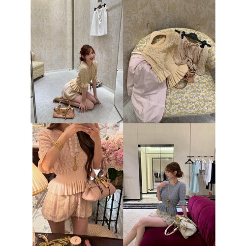 F boutique「克洛伊」富家千金柔和日常感镂空网眼提花木耳边针织