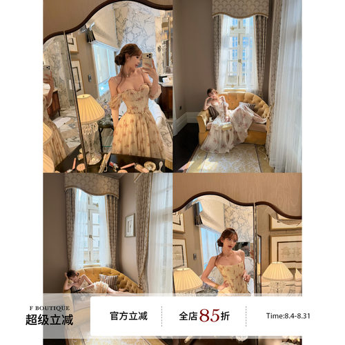 F boutique「house*cb」蔷薇花园天丝印花连衣裙+胸衣+蕾丝半裙