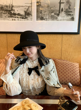 F boutique doll感中古木耳边蝴蝶结雪纺长袖衬衫