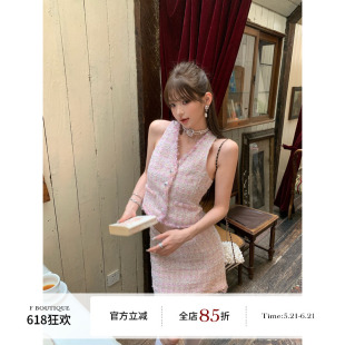 F boutique「独家原创」手工坊马卡龙彩色花边小香风马甲+半裙