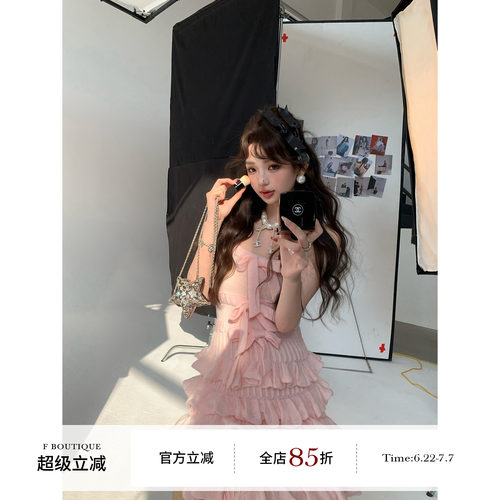 F boutique「香香针织裙」25k手工蝴蝶结绑带羊毛针织吊带连衣裙