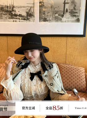 F boutique doll感中古木耳边蝴蝶结雪纺长袖衬衫