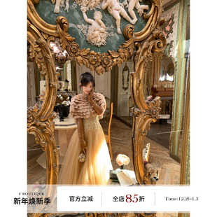 貂毛皮草 boutique「高奢珍藏级」重工蕾丝剪花礼服抹胸连衣裙