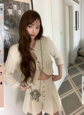 F boutique「小香26c」秀款针织上衣+高腰开衩裙裤