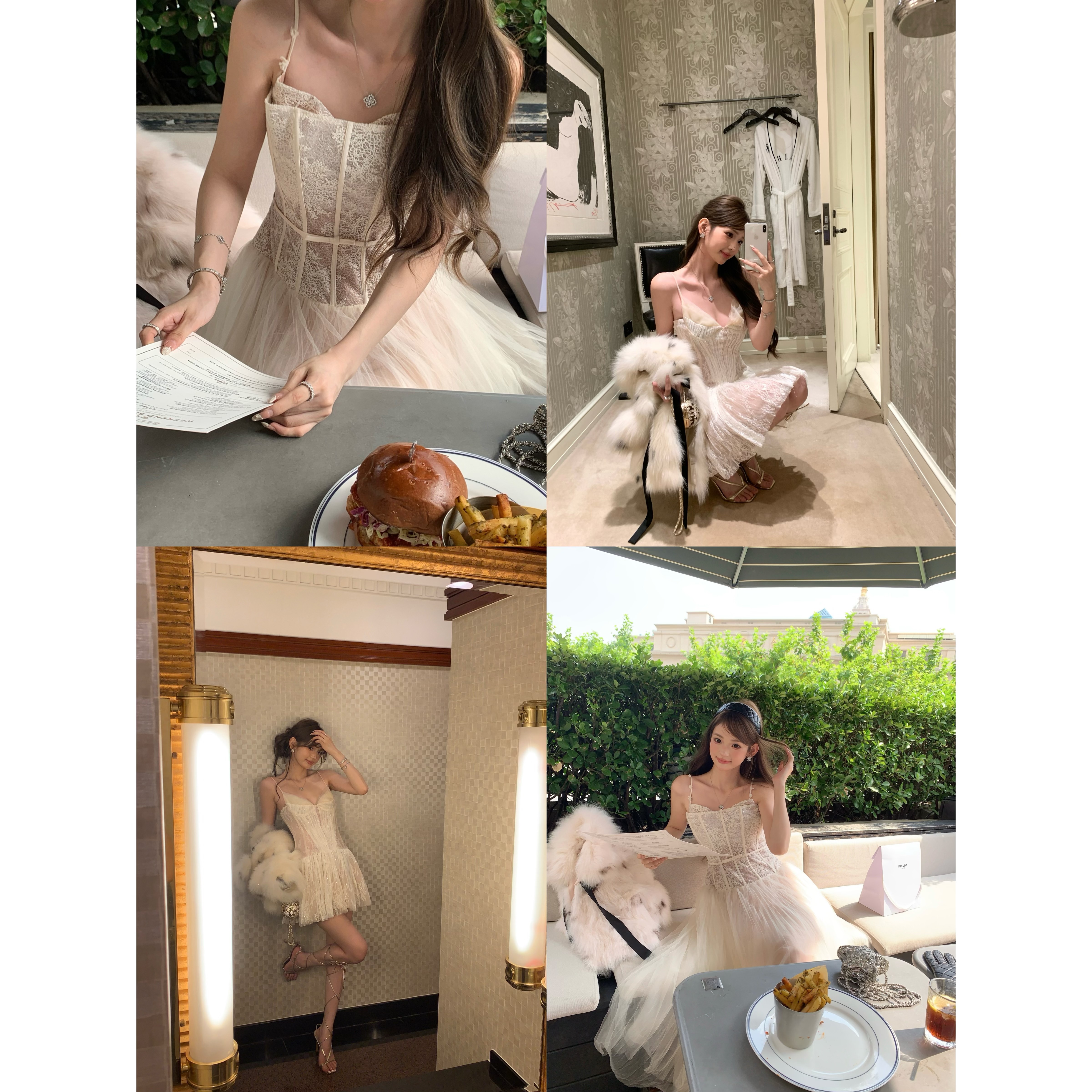 F boutique「现货」绝美自线 重工蕾丝鱼骨网纱生日连衣长裙+短裙