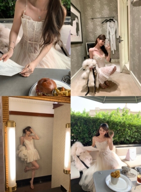 F boutique 绝美自线 重工蕾丝鱼骨网纱连衣裙生日裙