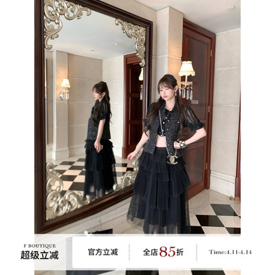 F boutique「现货」D1or 18米超重工不规则手工风琴压褶网纱半裙