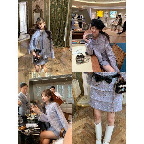 F boutique「现货」 25k段染彩纱线编织香芋紫高克重羊毛小香套装