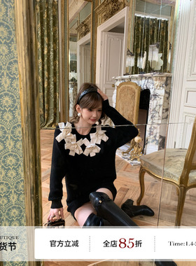 F boutique 手工坊 山茶花重工羊毛长款套头毛衣裙