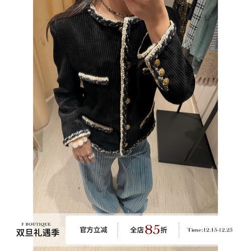 F boutique 25k原版开发灯芯绒手工花边小香外套