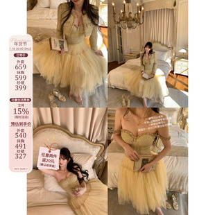 F boutique 独家自线 金色手缝花边抹胸套装